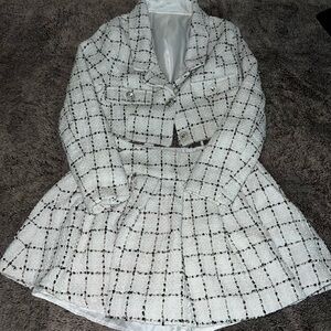SHEIN White and Black Plaid Skirt Suit